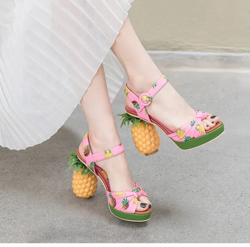 Printed Pineapple High Heel Sandals