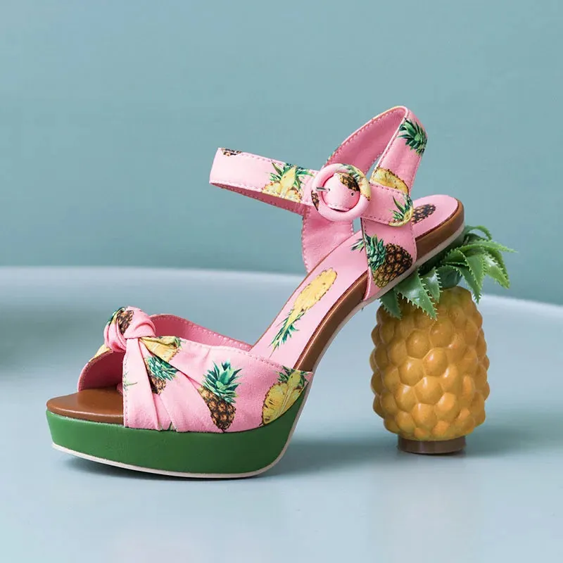 Printed Pineapple High Heel Sandals