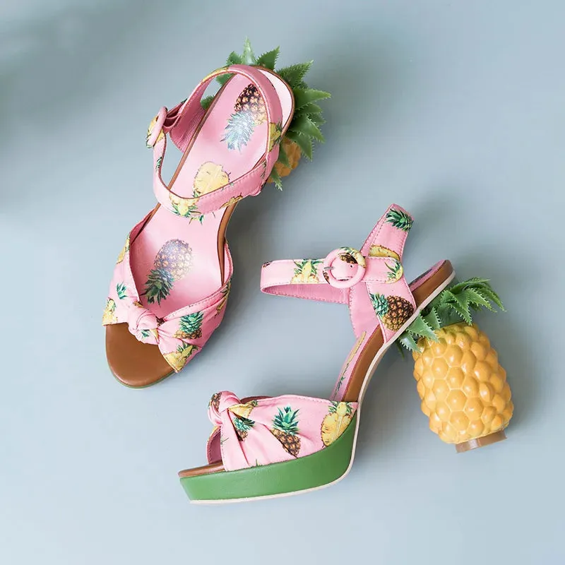 Printed Pineapple High Heel Sandals