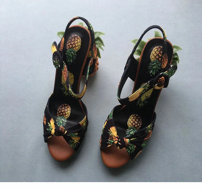 Printed Pineapple High Heel Sandals