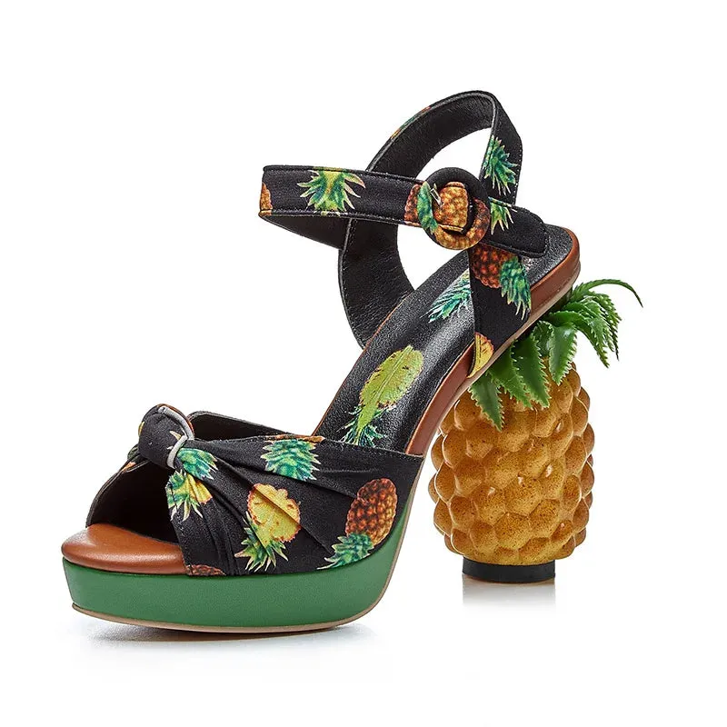 Printed Pineapple High Heel Sandals