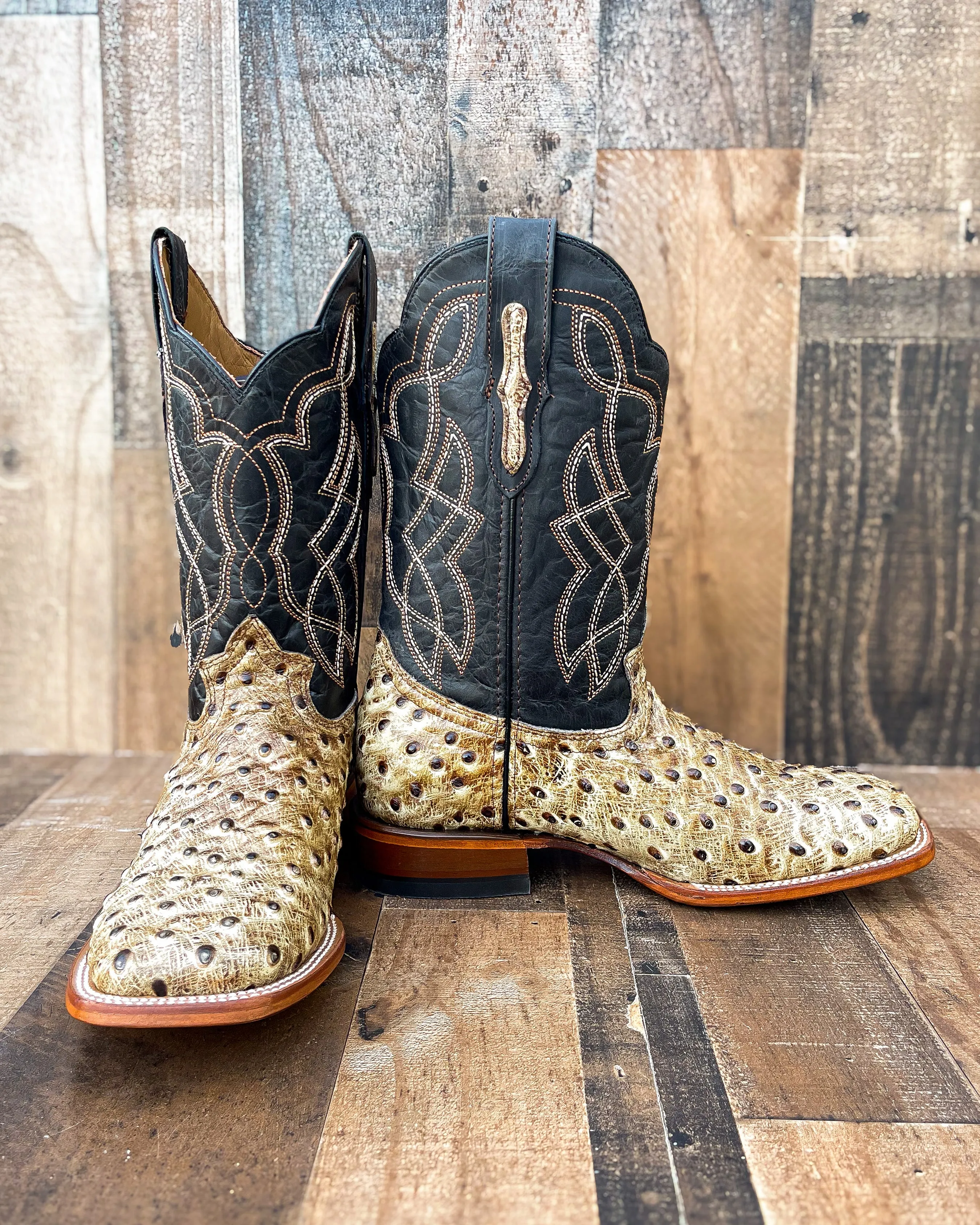 " DESERT"OSTRICH | MEN SQUARE TOE WESTERN COWBOY BOOTS