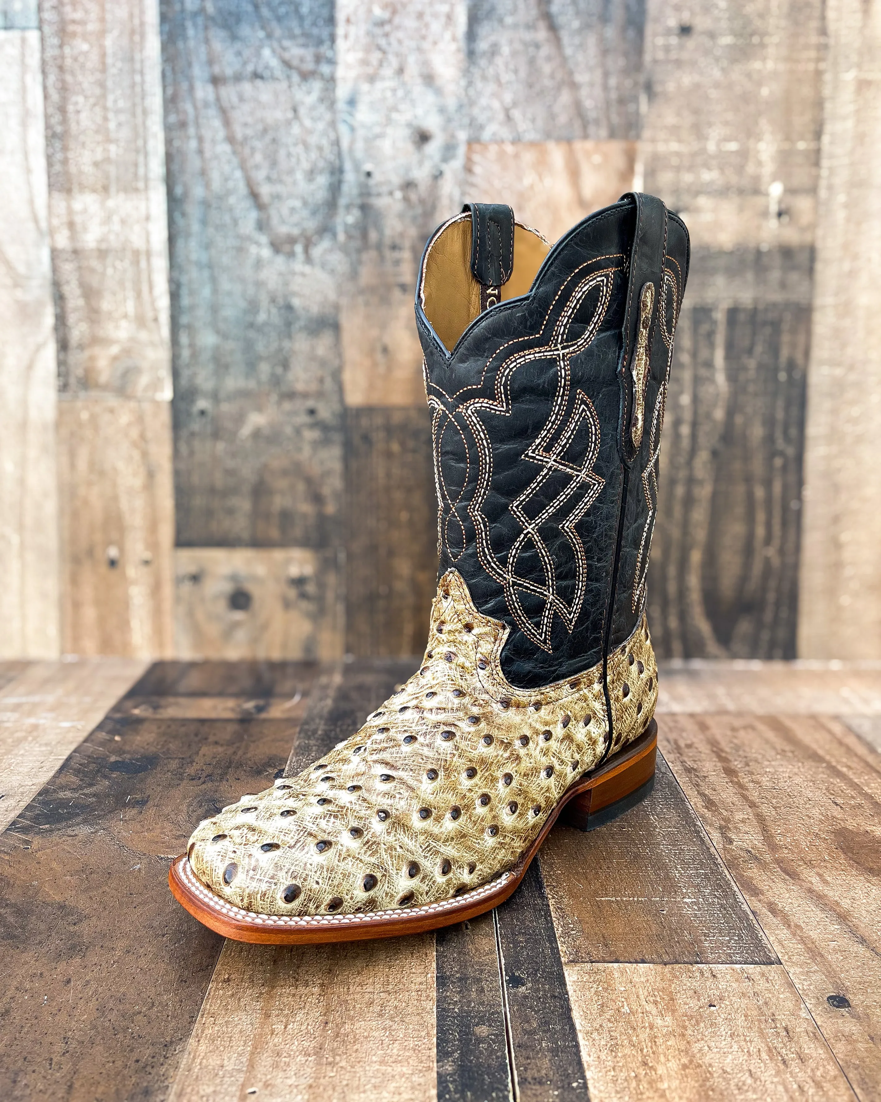 " DESERT"OSTRICH | MEN SQUARE TOE WESTERN COWBOY BOOTS