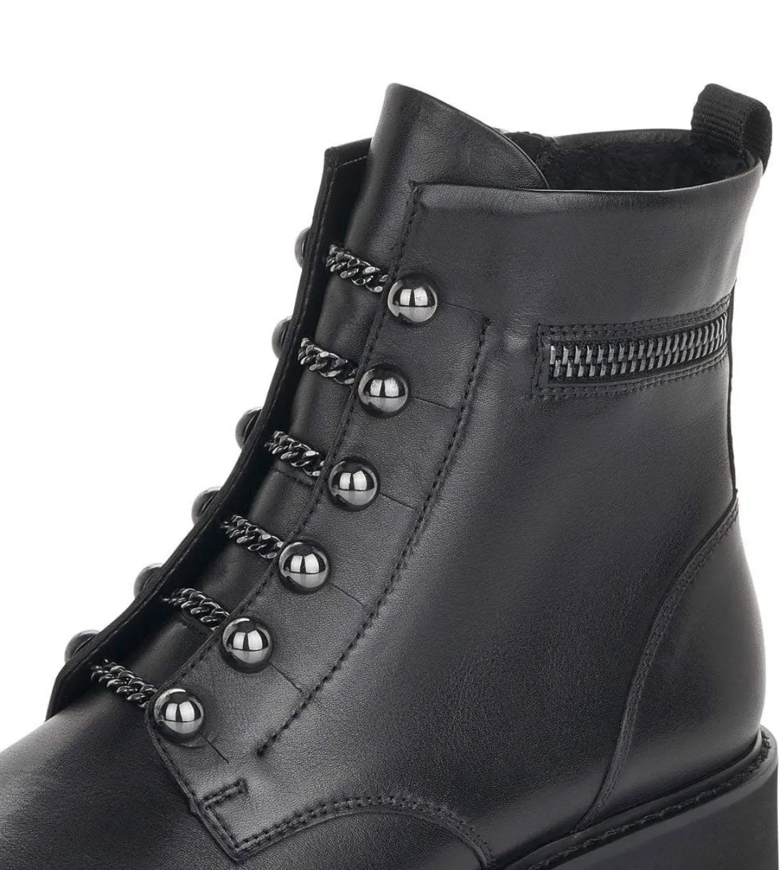 Remonte D8670-01 Odeon Black Leather Chain Detail Ankle Boots