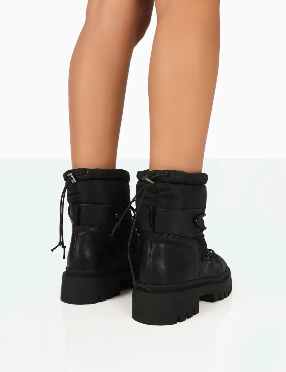 Snowy Black Lace Up Chunky Sole Snow Ankle Boots