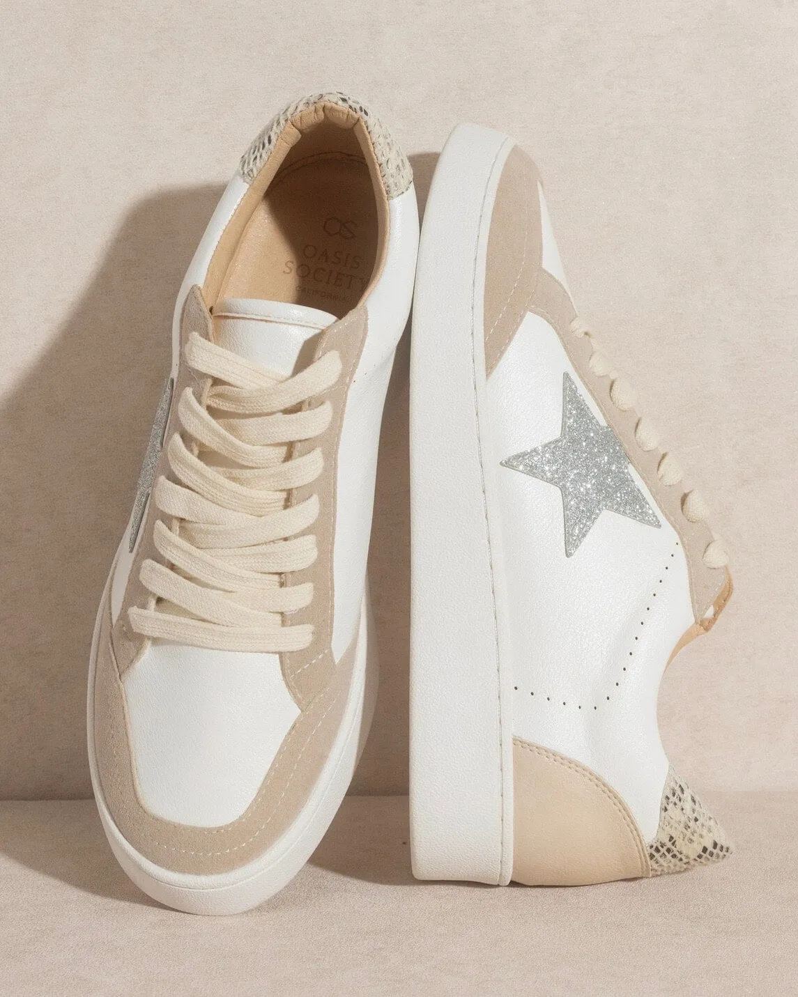 Sparkly Star Sneakers in Taupe