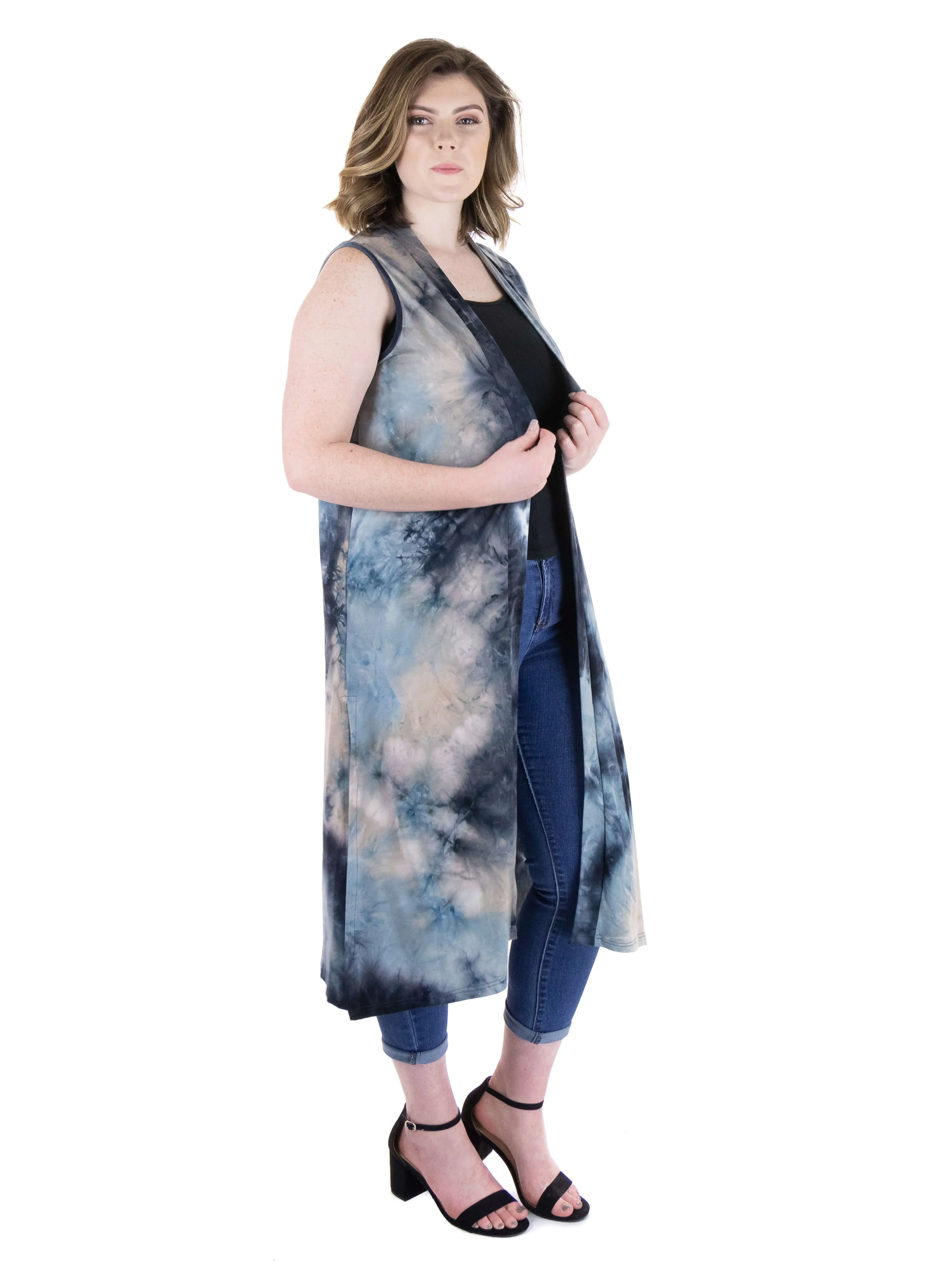 Tie Dye Sleeveless Open Front Plus Size Cardigan Vest