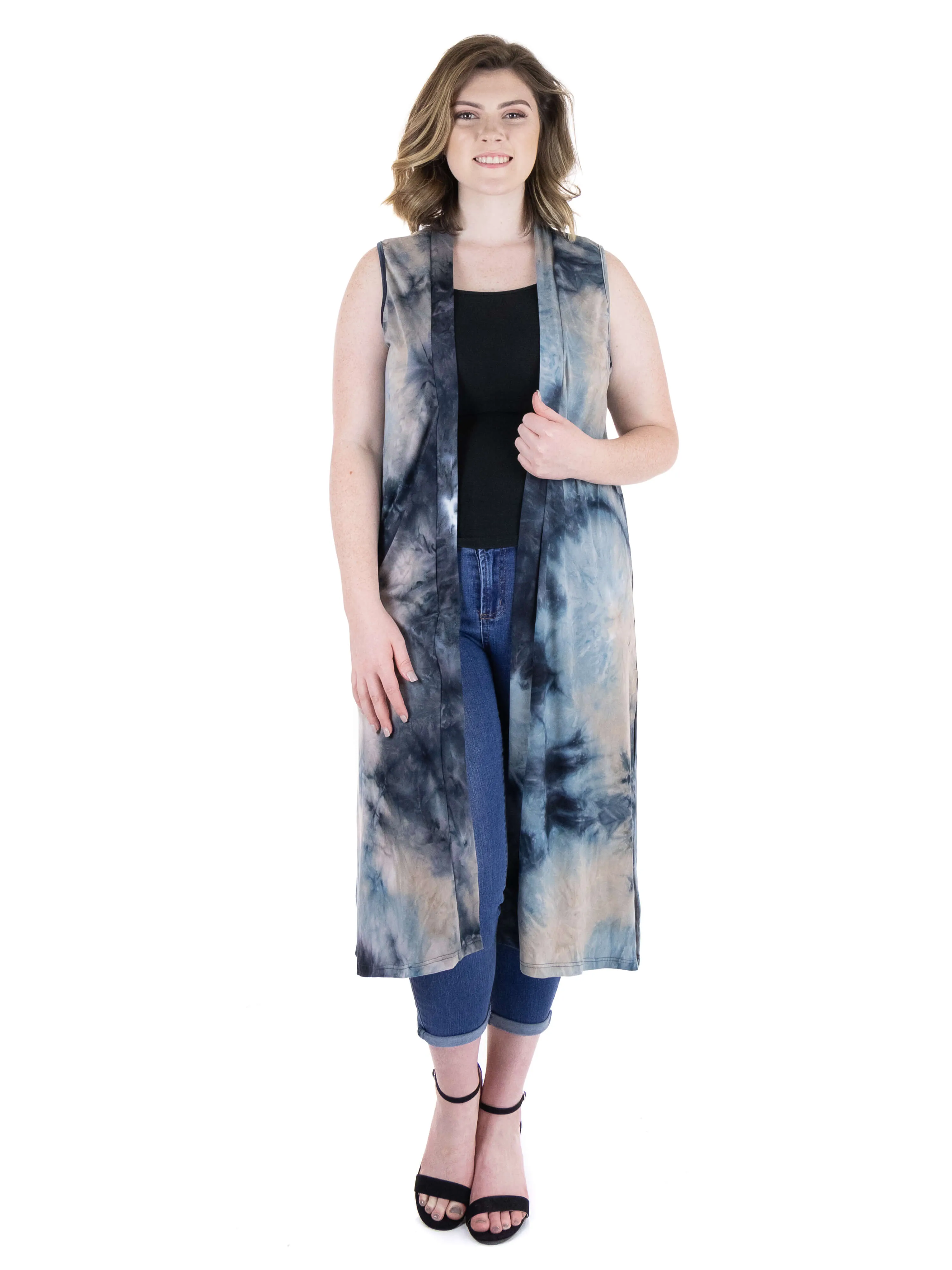 Tie Dye Sleeveless Open Front Plus Size Cardigan Vest