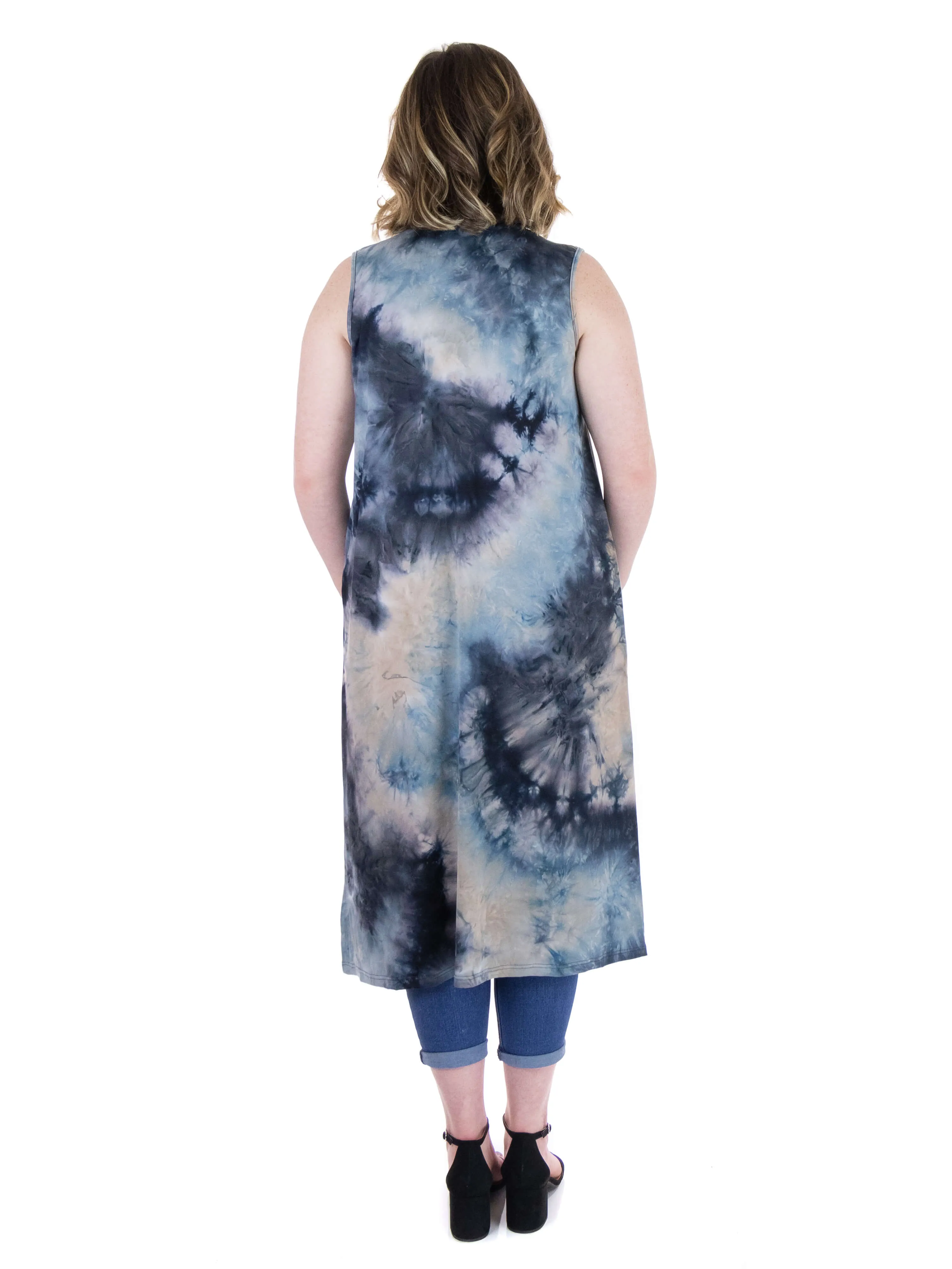 Tie Dye Sleeveless Open Front Plus Size Cardigan Vest