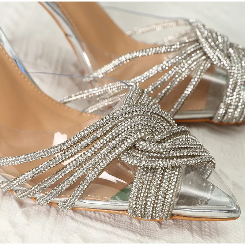 Transparent PVC Rhinestone Slingbacks High Heels