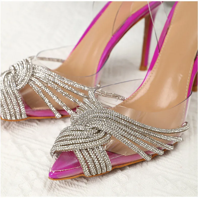 Transparent PVC Rhinestone Slingbacks High Heels