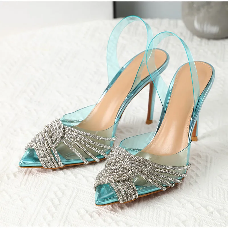 Transparent PVC Rhinestone Slingbacks High Heels