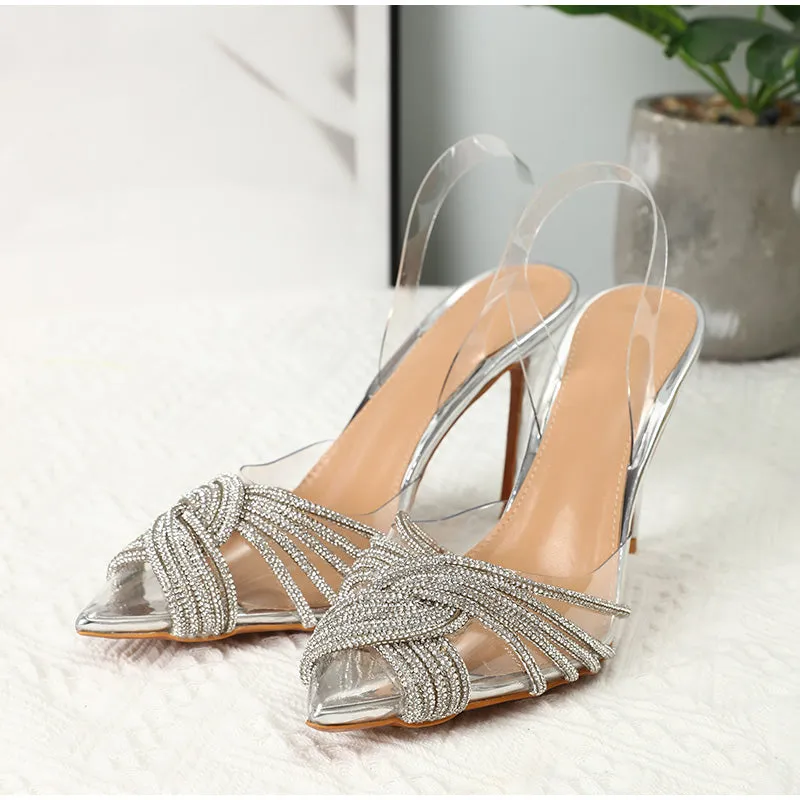 Transparent PVC Rhinestone Slingbacks High Heels