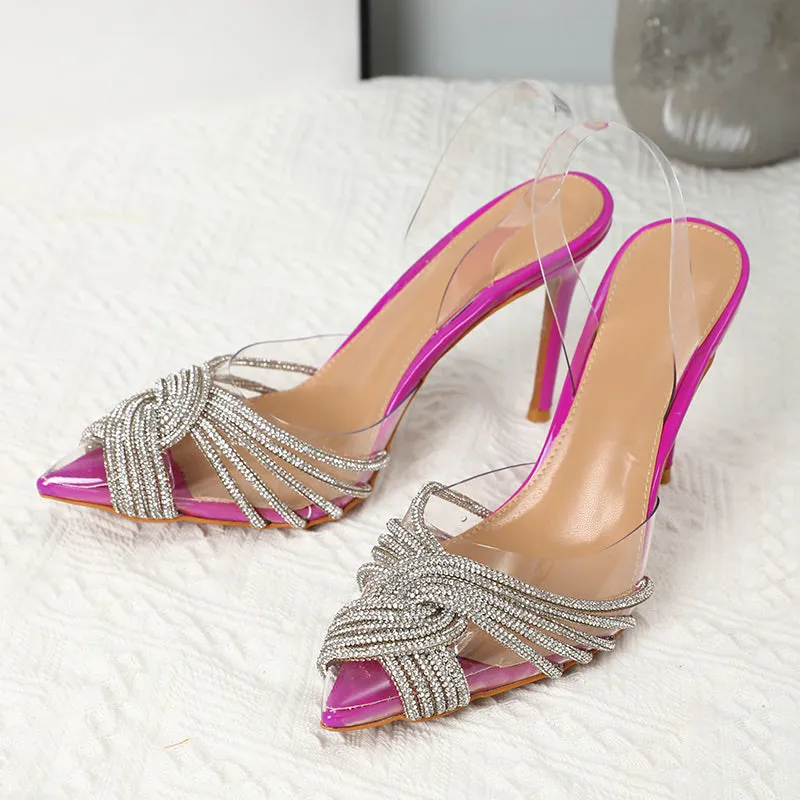 Transparent PVC Rhinestone Slingbacks High Heels