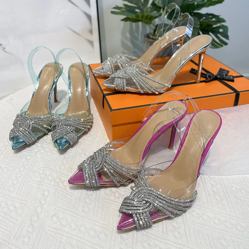 Transparent PVC Rhinestone Slingbacks High Heels