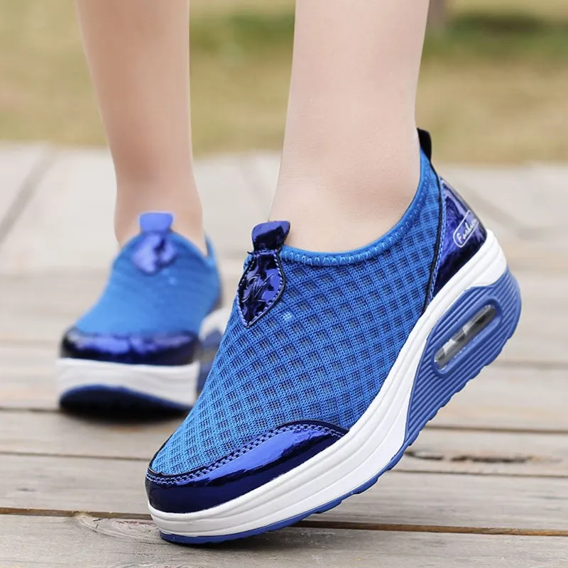 Women's breathable cushion platform casual tennis sneakers