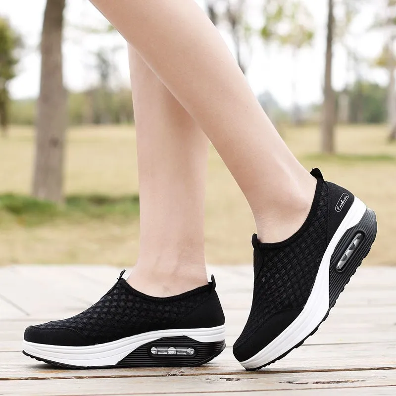 Women's breathable cushion platform casual tennis sneakers