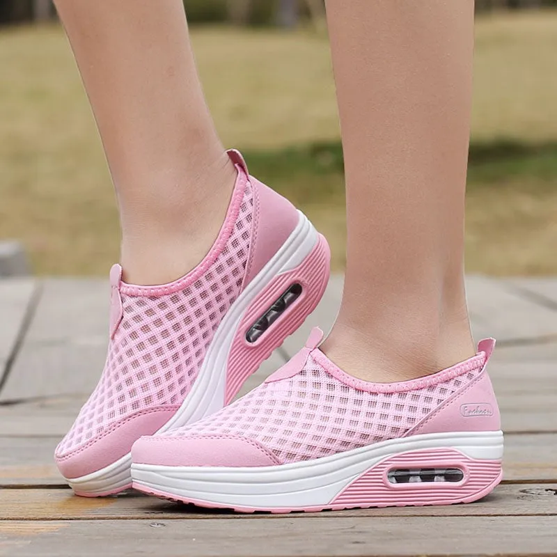 Women's breathable cushion platform casual tennis sneakers