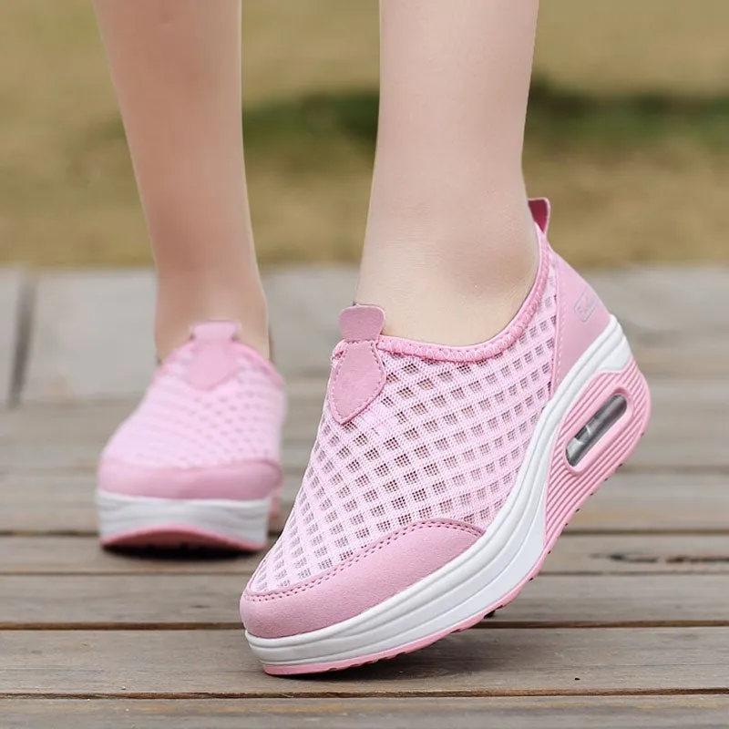 Women's breathable cushion platform casual tennis sneakers